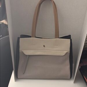 Elliott Lucca Cream and Black Tote Bag with Structured Design